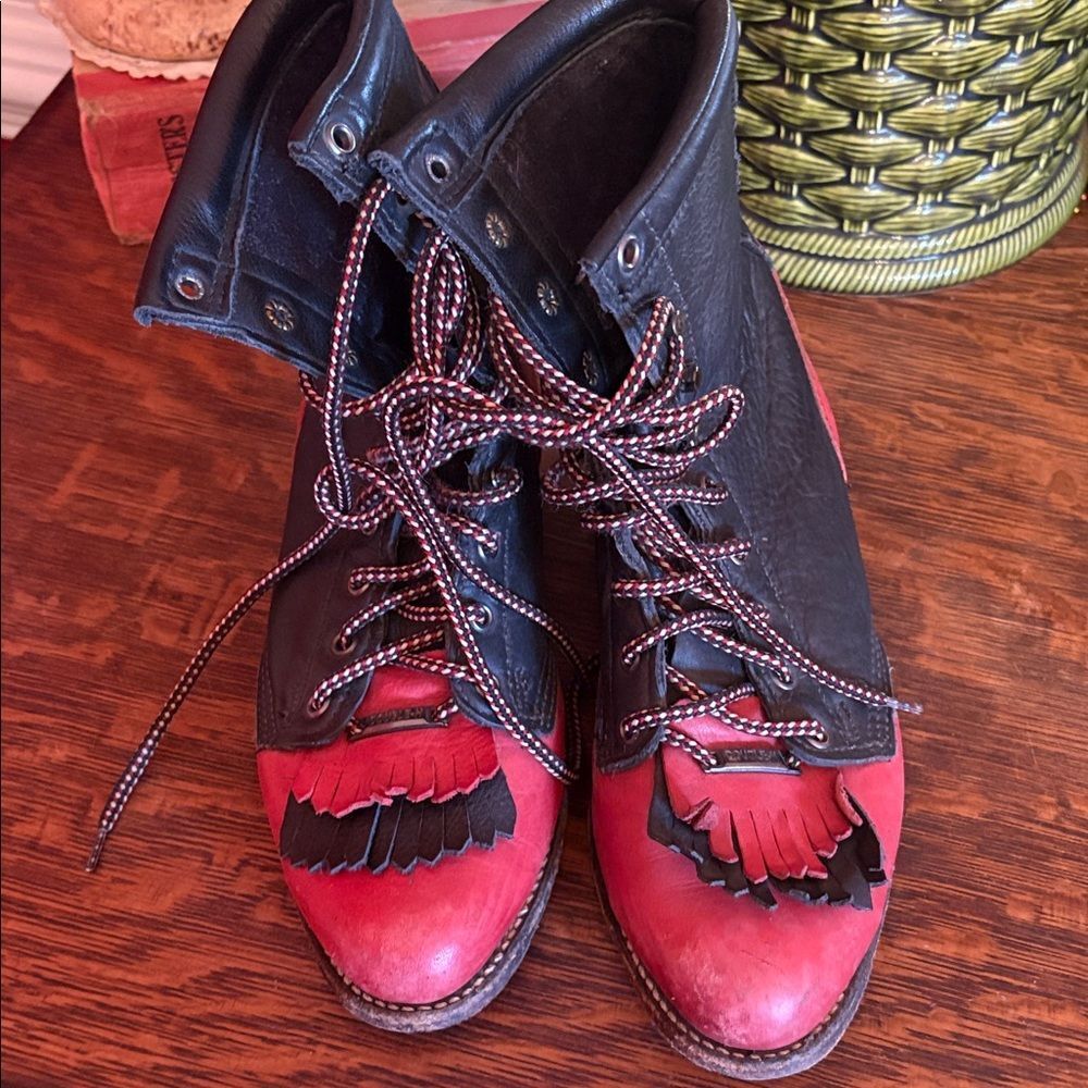 Double H Black and Red Lace-Up Boots